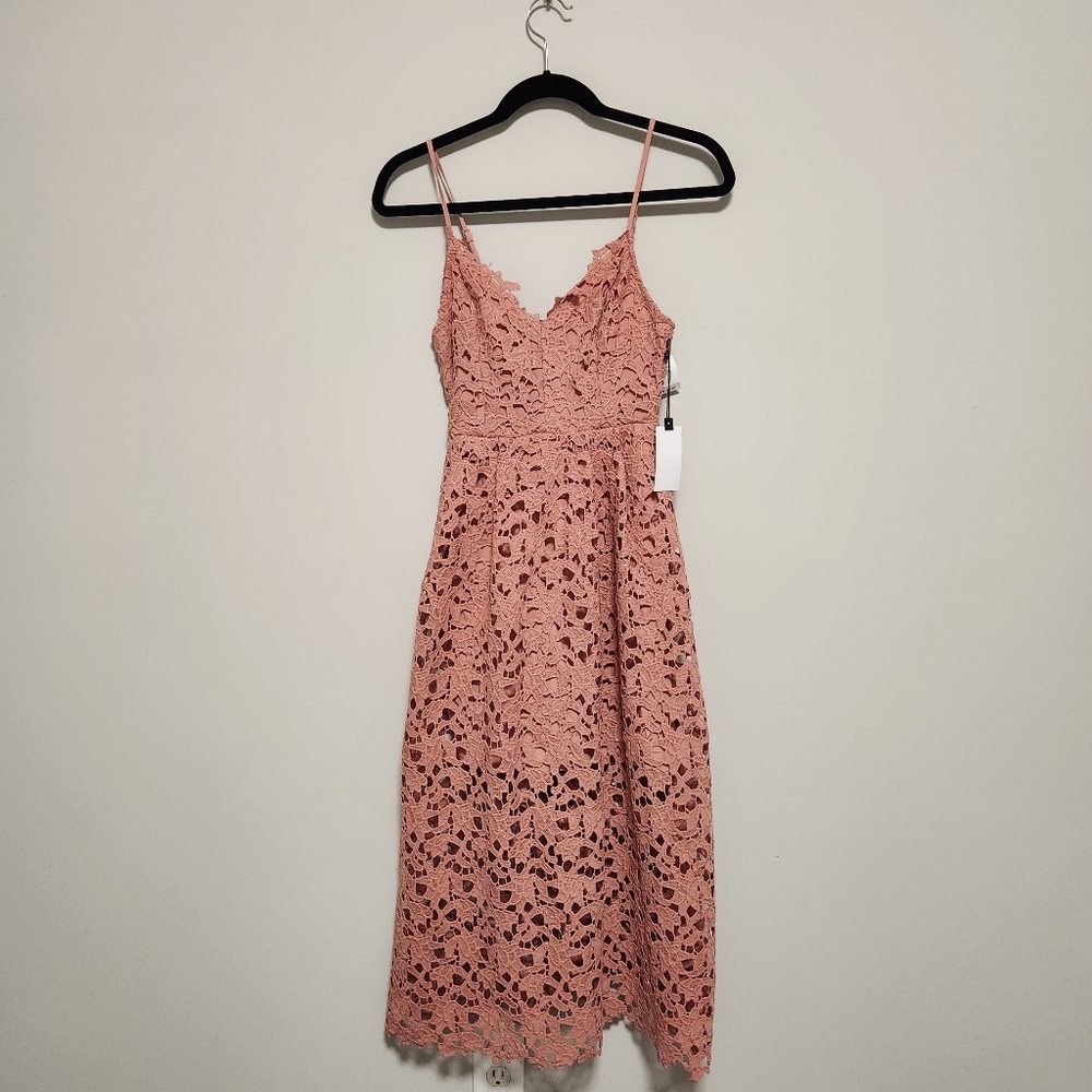 NWT ASTR the Label Lace A Line Midi Dress XS in Pink Mauve